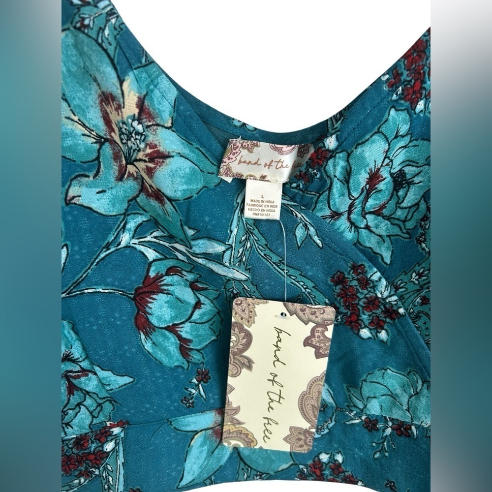 BOG Band of the Free SYBILLE Teal Floral Crossover Crop Top Womens Sz Large NWT - Picture 6 of 13